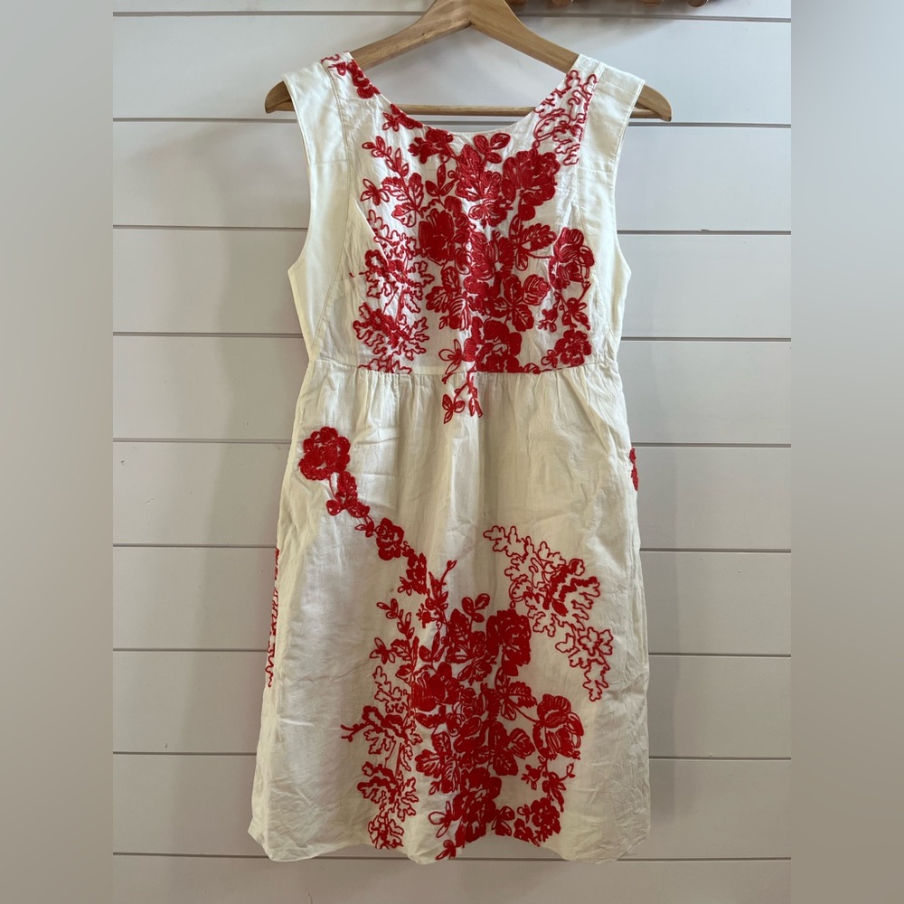 J. Crew Cream Sleeveless Sundress with orange floral embroidery